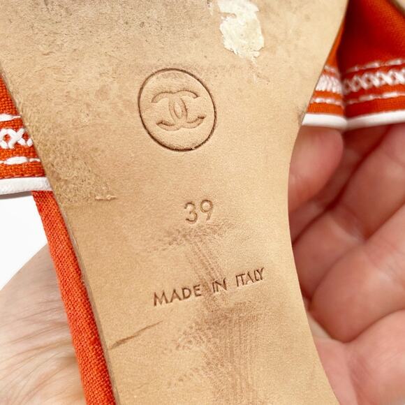Chanel Vintage Orange Canvas Embroidered Kitten Heel Mule Slide Sandal EU 39 - Picture 12 of 13